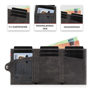 Adler Slim Wallet aus Echtleder mit Spiegel, Münzfach & RFID-Schutz