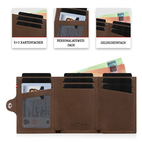 Adler Slim Wallet aus Echtleder mit Spiegel, Münzfach & RFID-Schutz - Vintage Braun