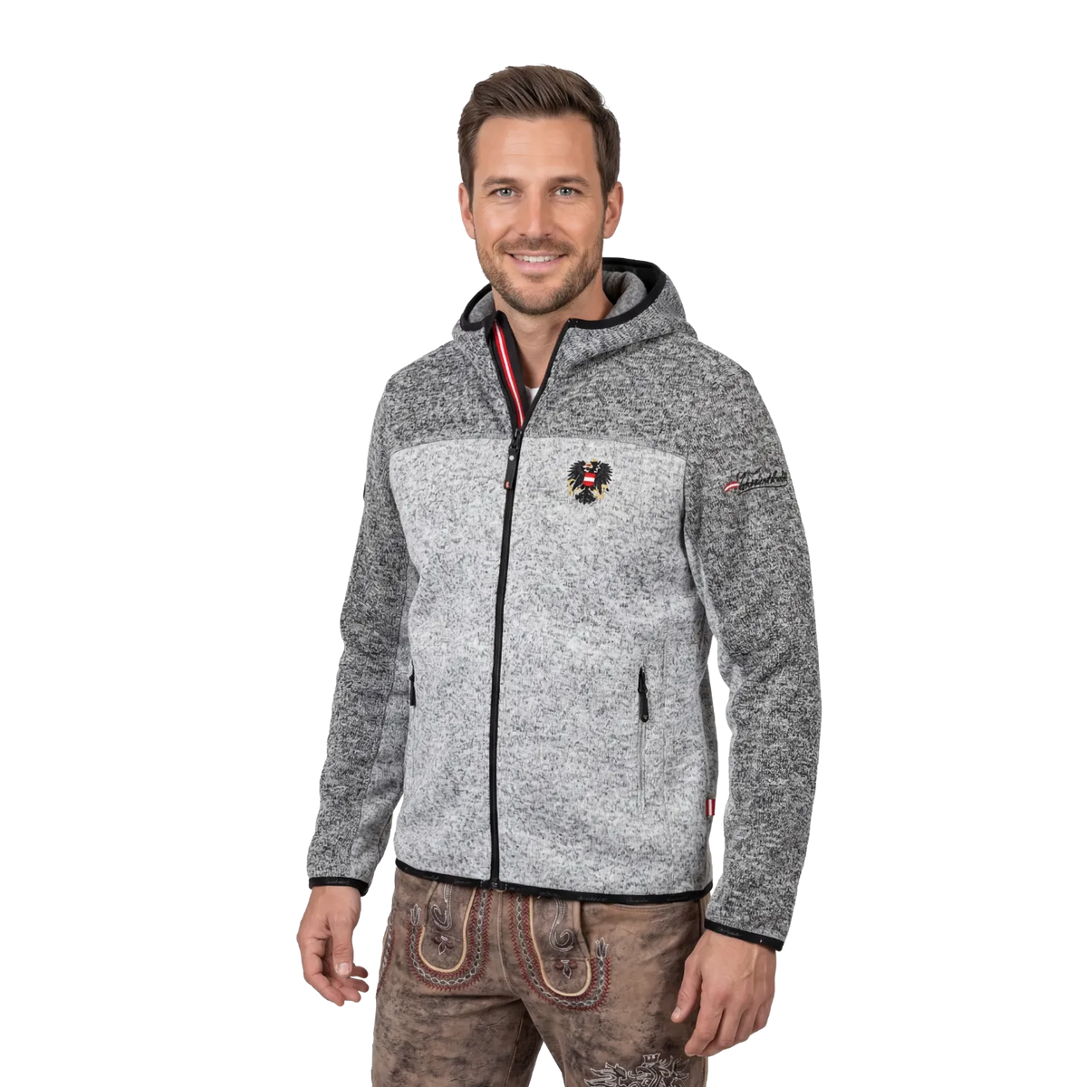 Kontrast Kultjacke Herren Österreich Adler  #Farbe_Hellgrau/Dunkelgrau
