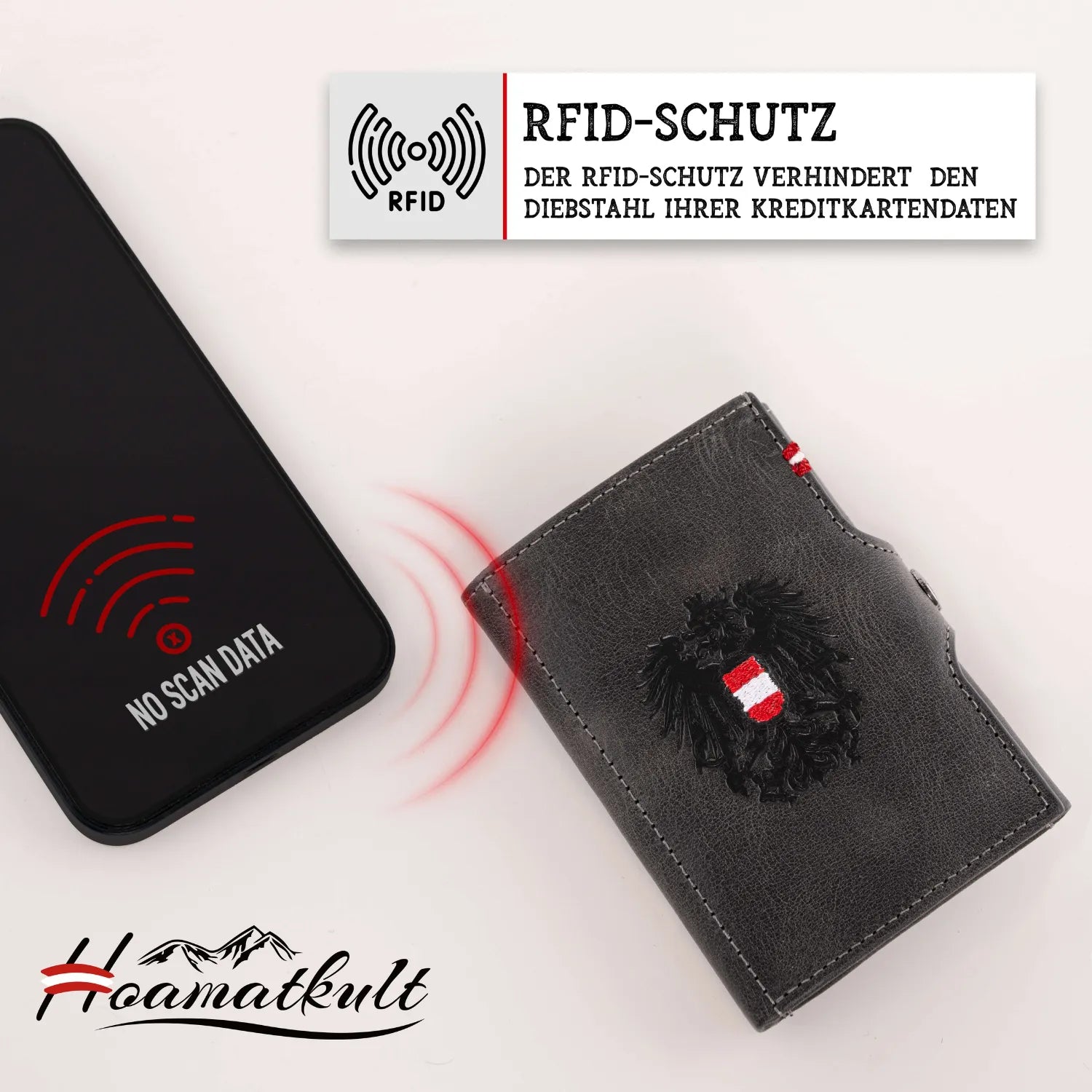 Adler Slim Wallet aus Echtleder mit Spiegel, Münzfach & RFID-Schutz