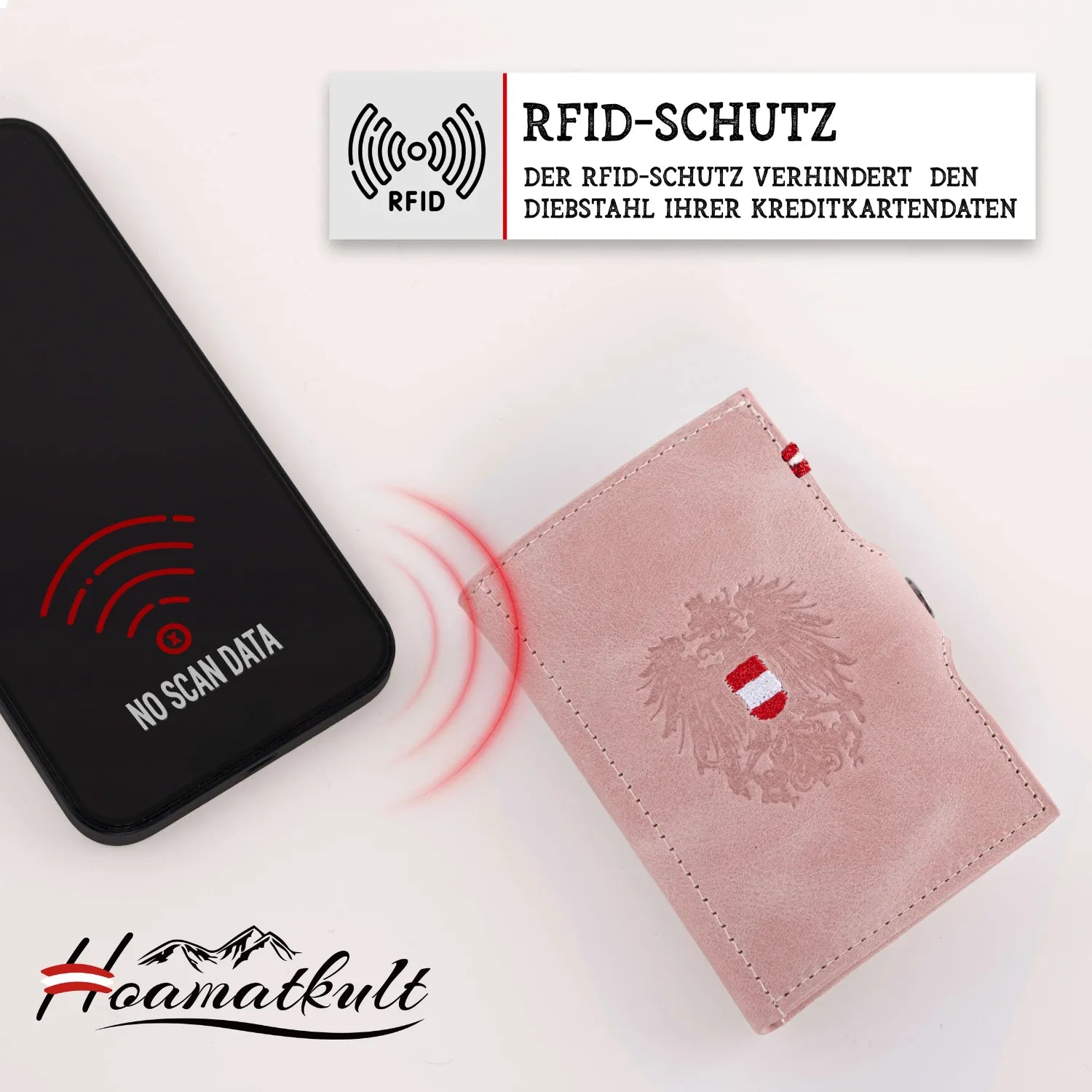 Adler Slim Wallet aus Echtleder mit Spiegel, Münzfach & RFID-Schutz - Altrosa