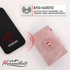 Adler Slim Wallet aus Echtleder mit Spiegel, Münzfach & RFID-Schutz - Altrosa