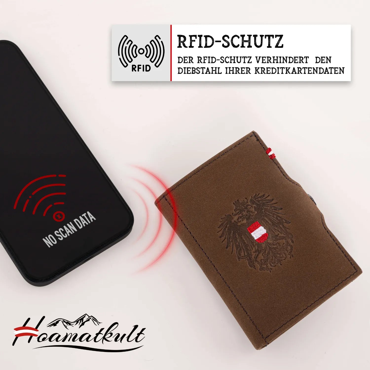 Adler Slim Wallet aus Echtleder mit Spiegel, Münzfach & RFID-Schutz - Vintage Braun