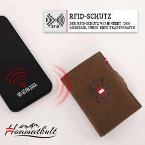 Adler Slim Wallet aus Echtleder mit Spiegel, Münzfach & RFID-Schutz - Vintage Braun