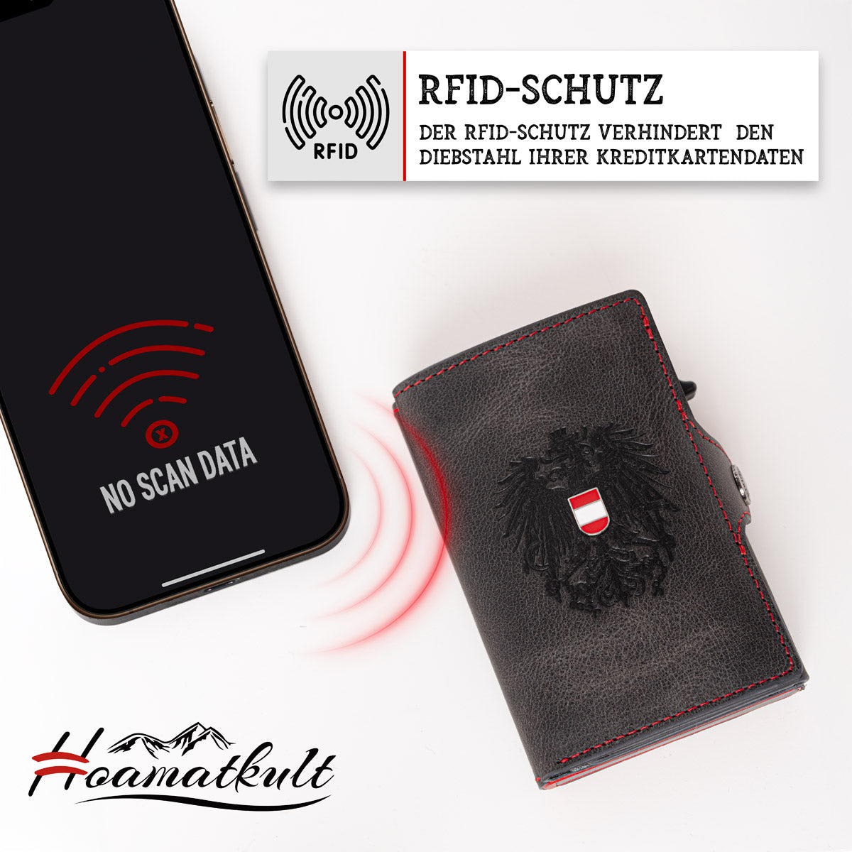 Adler Smart Wallet Trifold mit Karten-Pop-Up Funktion aus Echtleder
