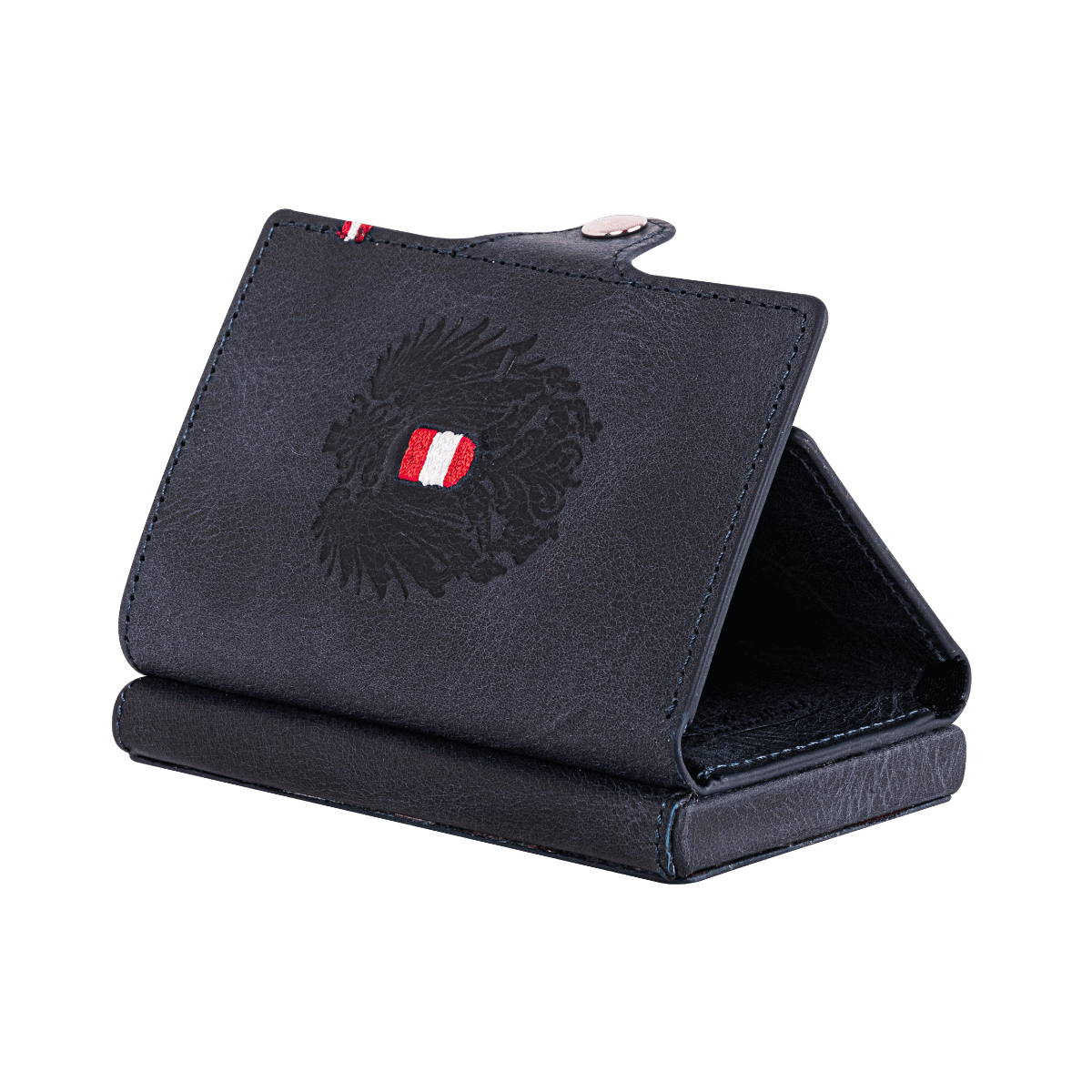 Adler Smart Wallet Trifold mit Karten-Pop-Up Funktion aus Echtleder - Dunkelblau