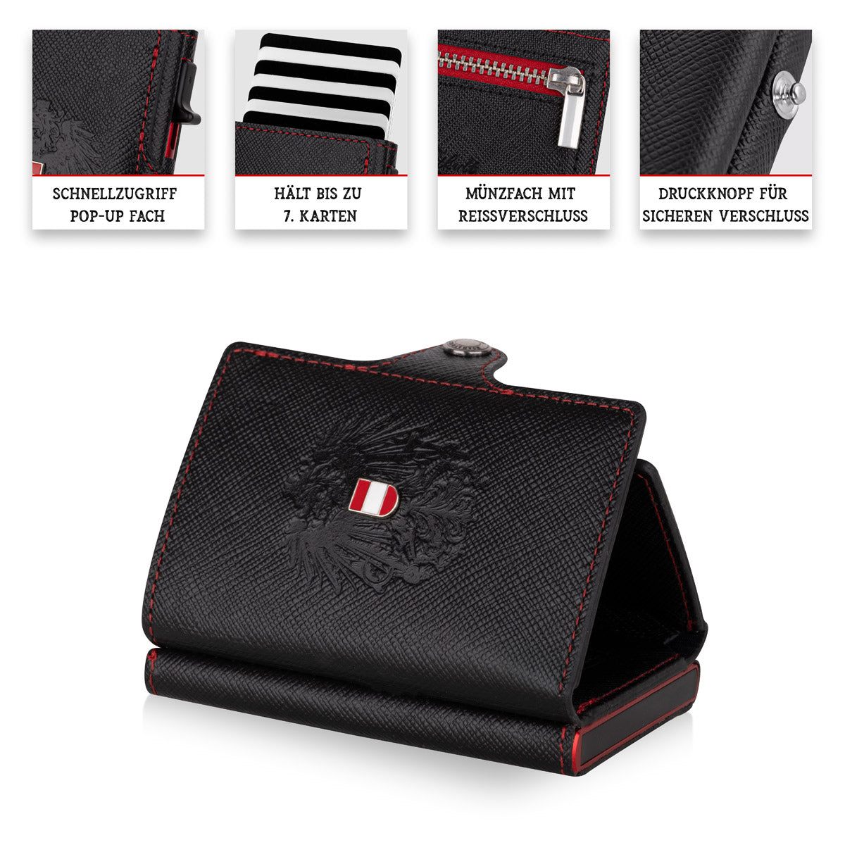 Adler Smart Wallet Trifold mit Karten-Pop-Up Funktion aus Echtleder