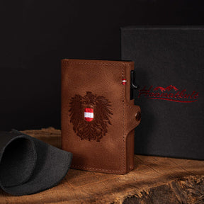 Adler Smart Wallet Trifold mit Karten-Pop-Up Funktion aus Echtleder - Klassik Braun
