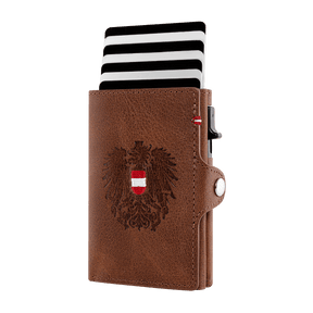 Adler Smart Wallet Trifold mit Karten-Pop-Up Funktion aus Echtleder - Klassik Braun