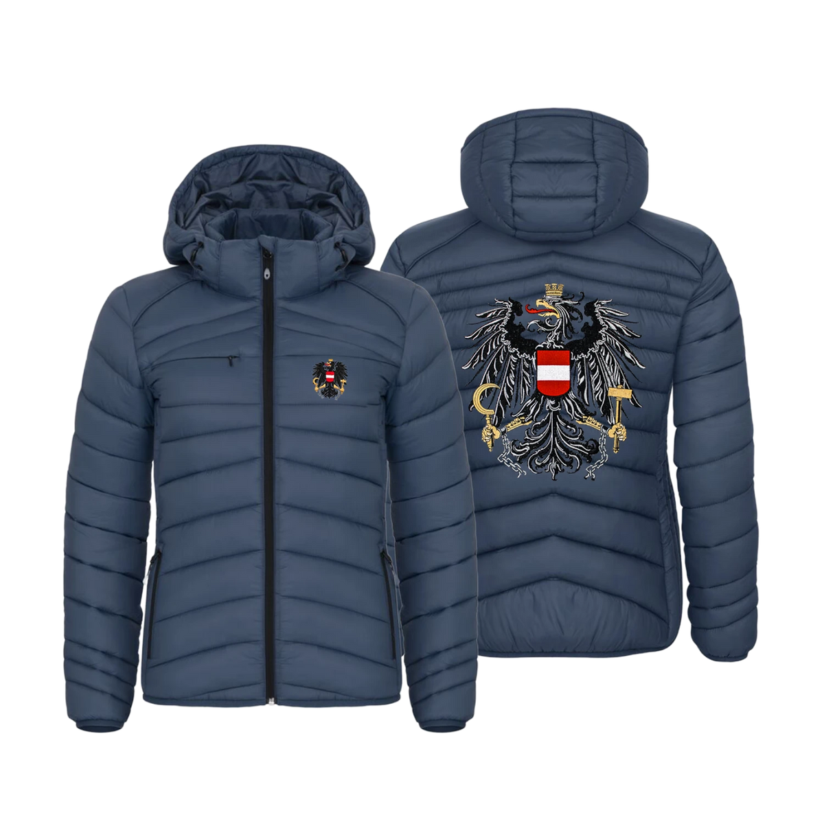 Österreich Adler Steppjacke mit Kapuze Damen #Farbe_Blau 575