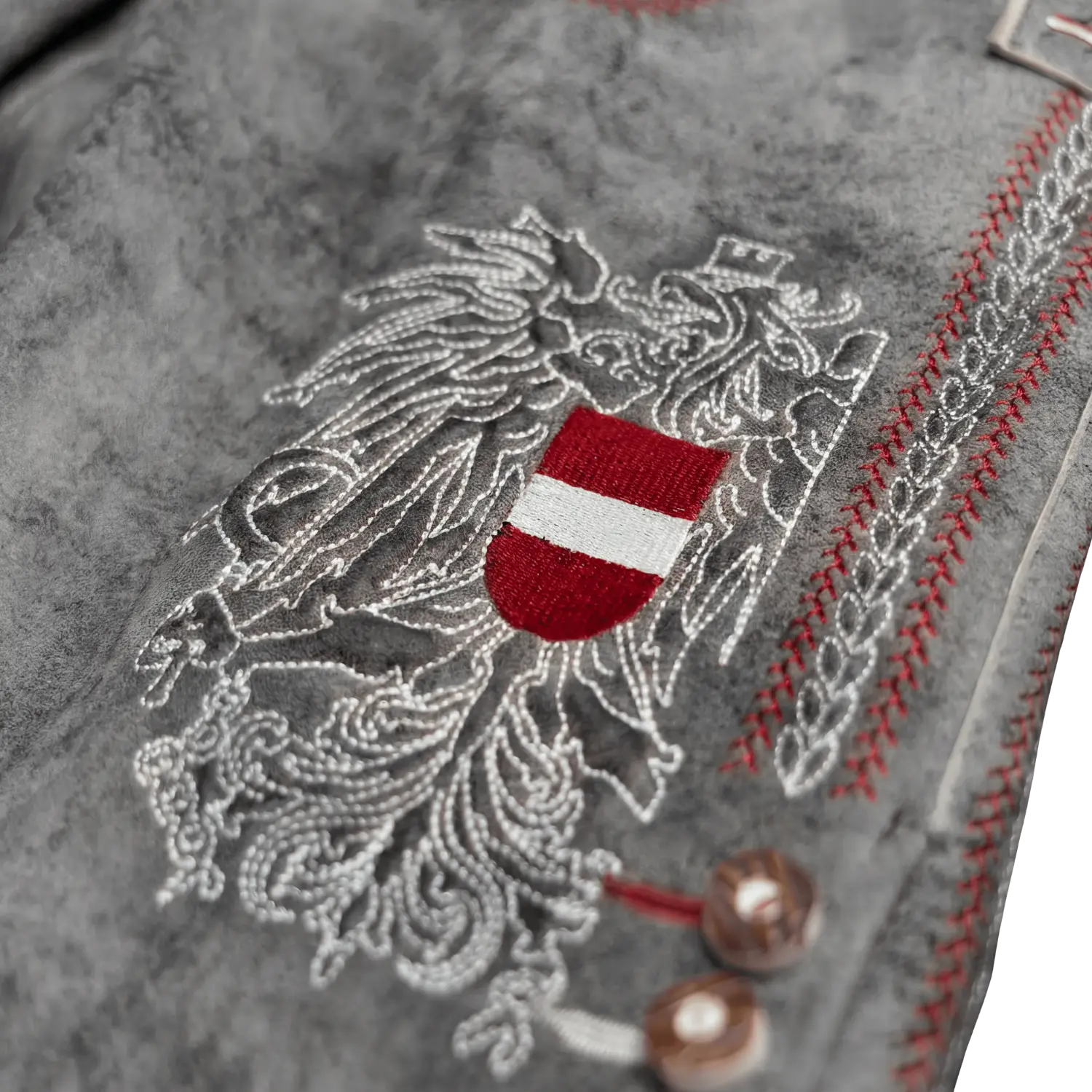 Österreich Adler Stickerei Herren Lederhose #Farbe_Vintage-Grau