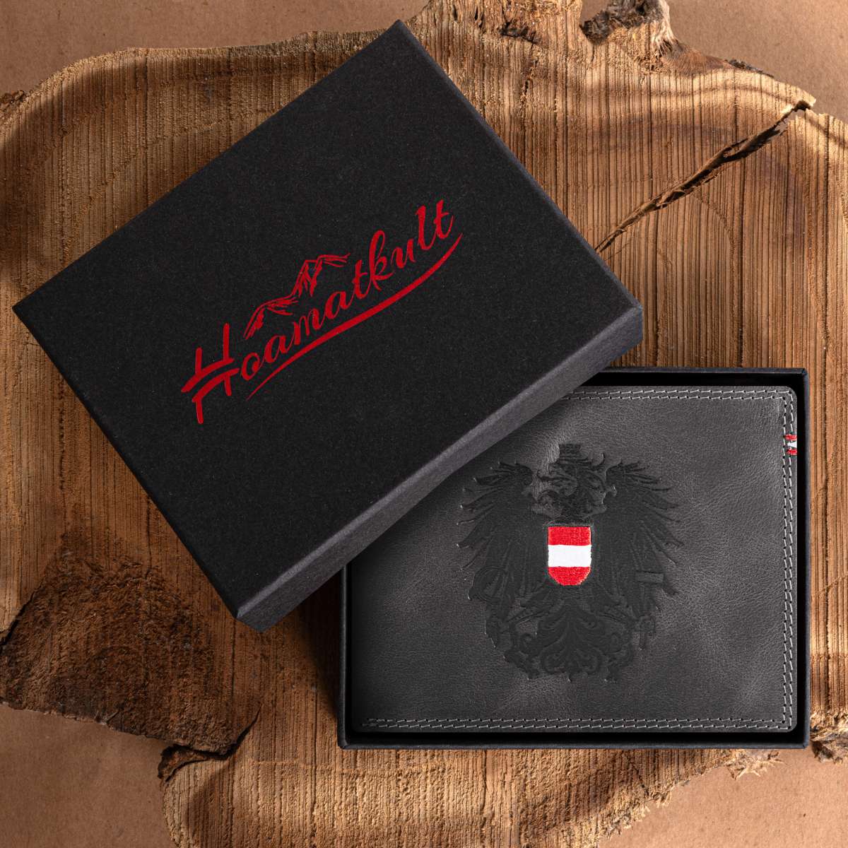 Österreich Adler Vintage Leder Geldtasche schwarz #Farbe_Schwarz