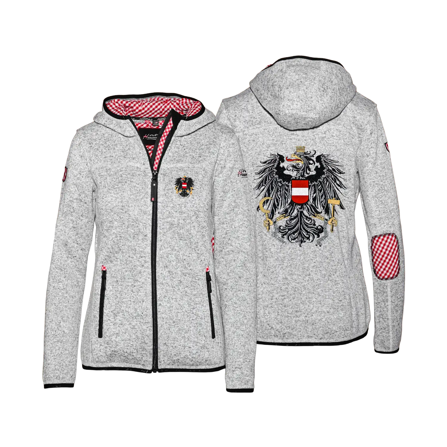 Österreich Trachten Kultjacke mit Kapuze - Karo Rot