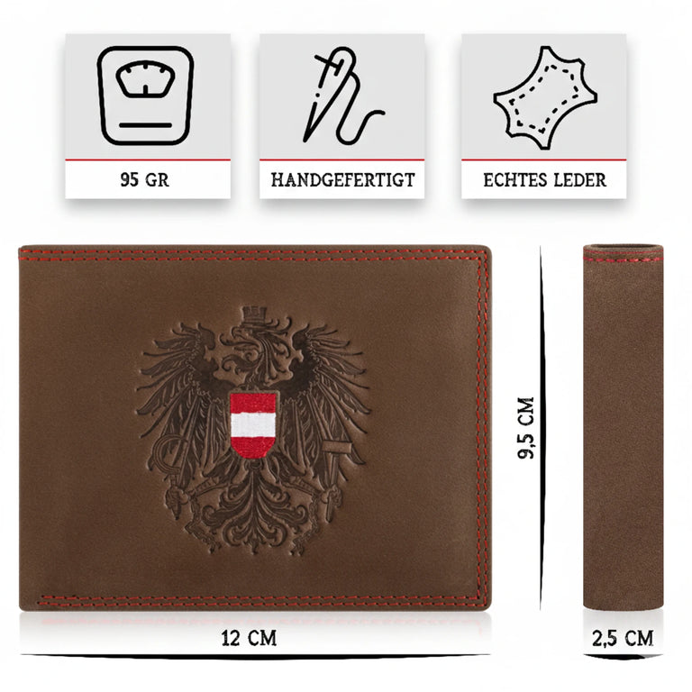 Österreich Adler Geldtasche - Vintage Leder Braun Rot Kontrast