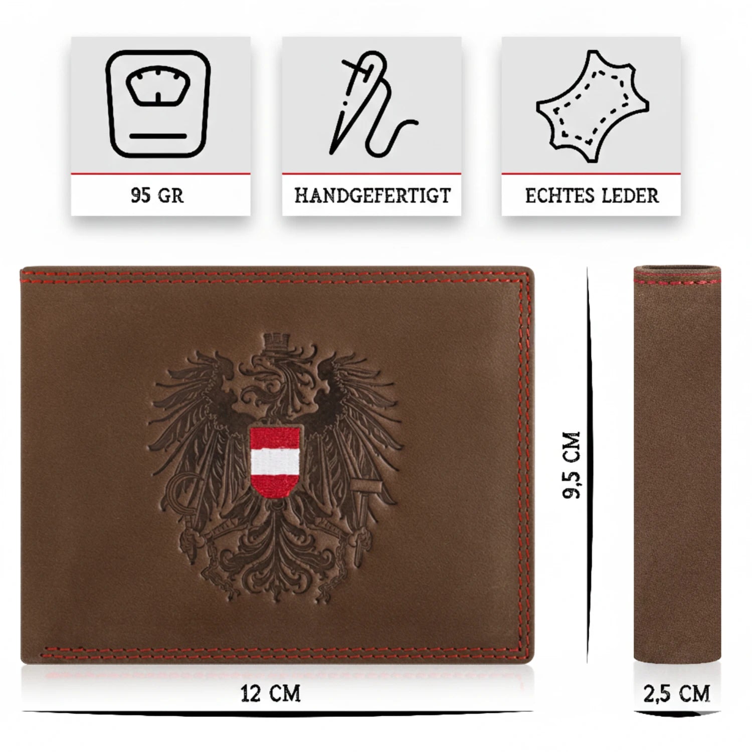 Österreich Adler Geldtasche - Vintage Leder Braun Rot Kontrast