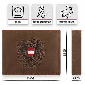 Österreich Adler Geldtasche - Vintage Leder Braun Rot Kontrast