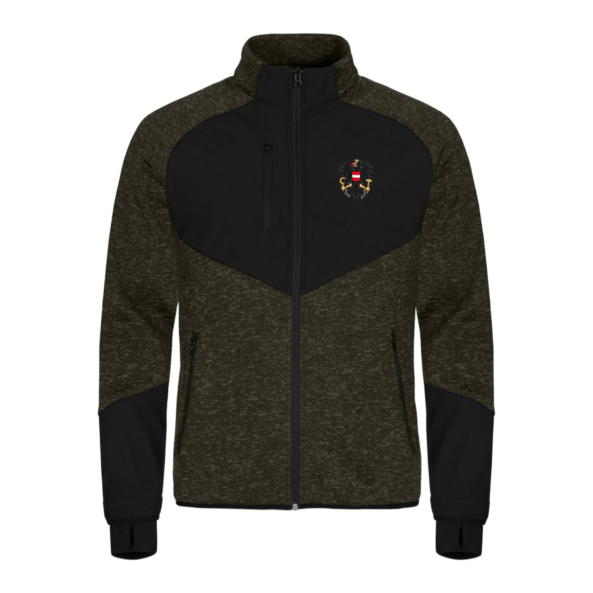 Österreich Herren Strickfleece Jacke mit Softshell Einsätzen #Farbe_Dunkelgrün