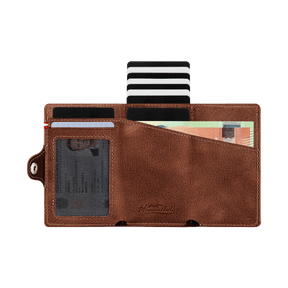 Adler Smart Wallet Trifold mit Karten-Pop-Up Funktion aus Echtleder - Klassik Braun