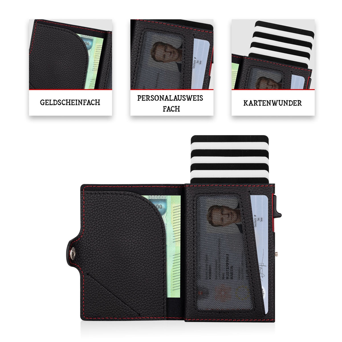 Österreich Slim Wallet Bifold Leder schwarz #Farbe_Schwarz Struktur