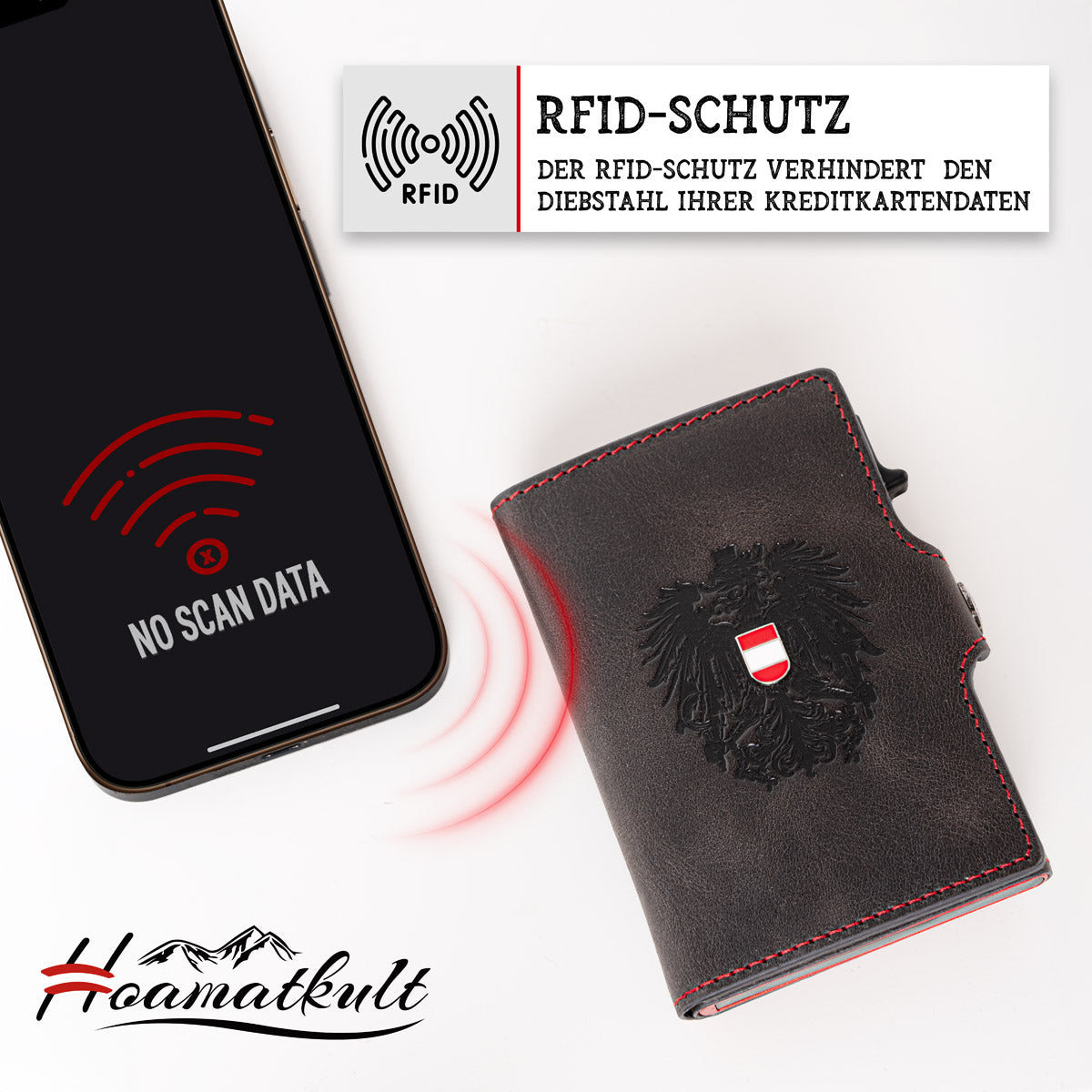 Adler Smart Wallet Bifold mit Karten-Pop-Up Funktion aus Echtleder