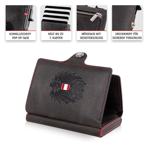Adler Smart Wallet Trifold mit Karten-Pop-Up Funktion aus Echtleder