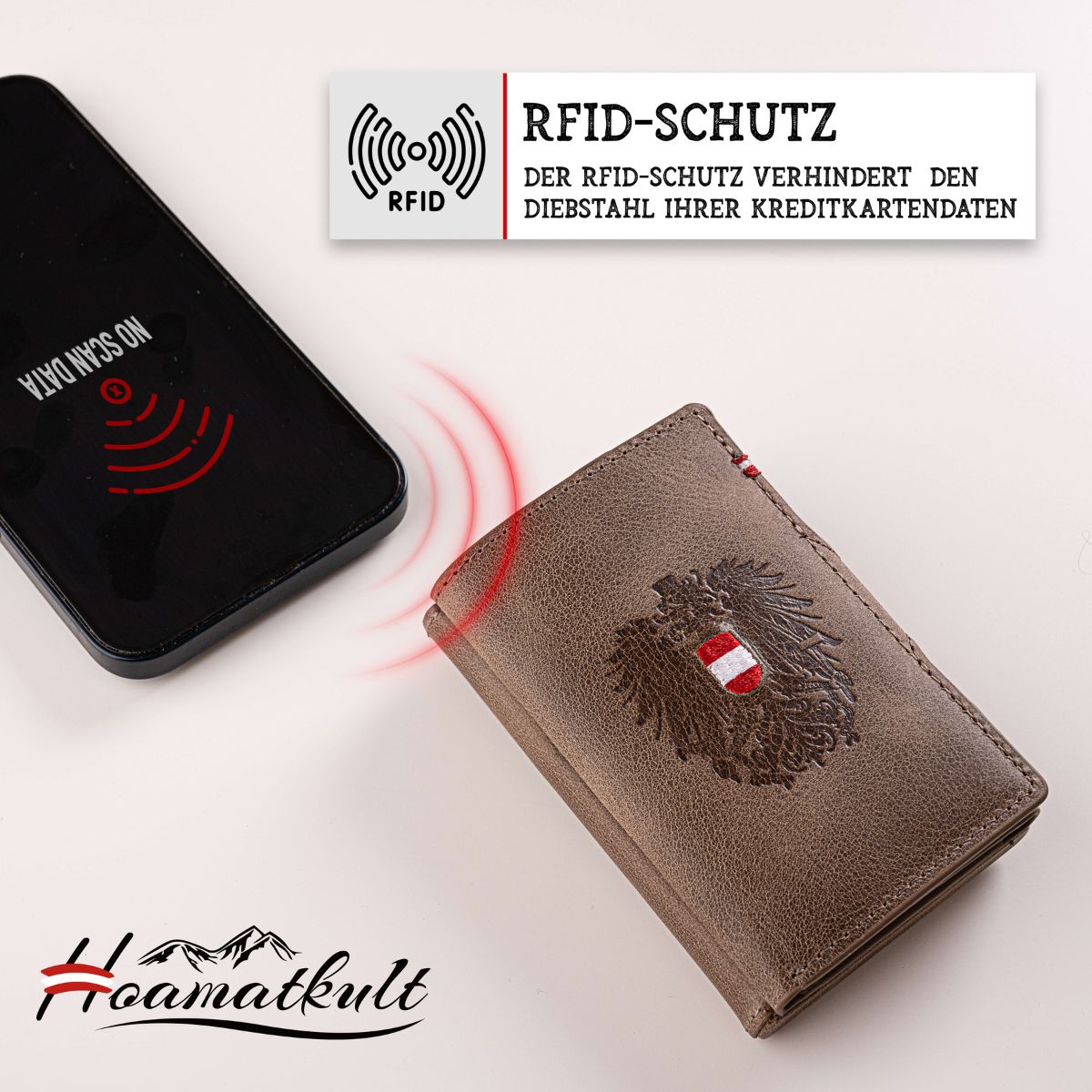 Adler Smart Wallet Trifold mit Karten-Pop-Up Funktion aus Echtleder