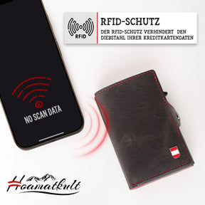 Österreich Smart Wallet Trifold mit Karten-Pop-Up Funktion aus Echtleder - Schwarz