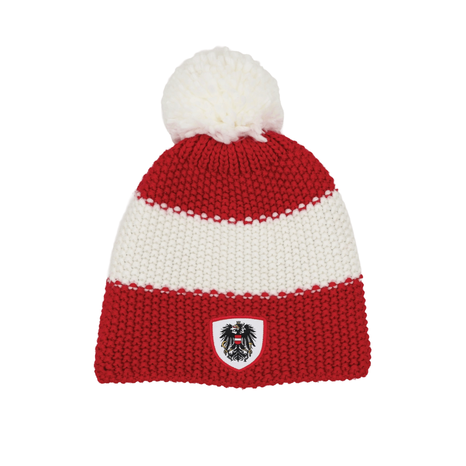 Österreich Wappen Strickmütze mit Bommel - Rot-Weiss-Rot