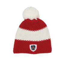 Österreich Wappen Strickmütze mit Bommel - Rot-Weiss-Rot