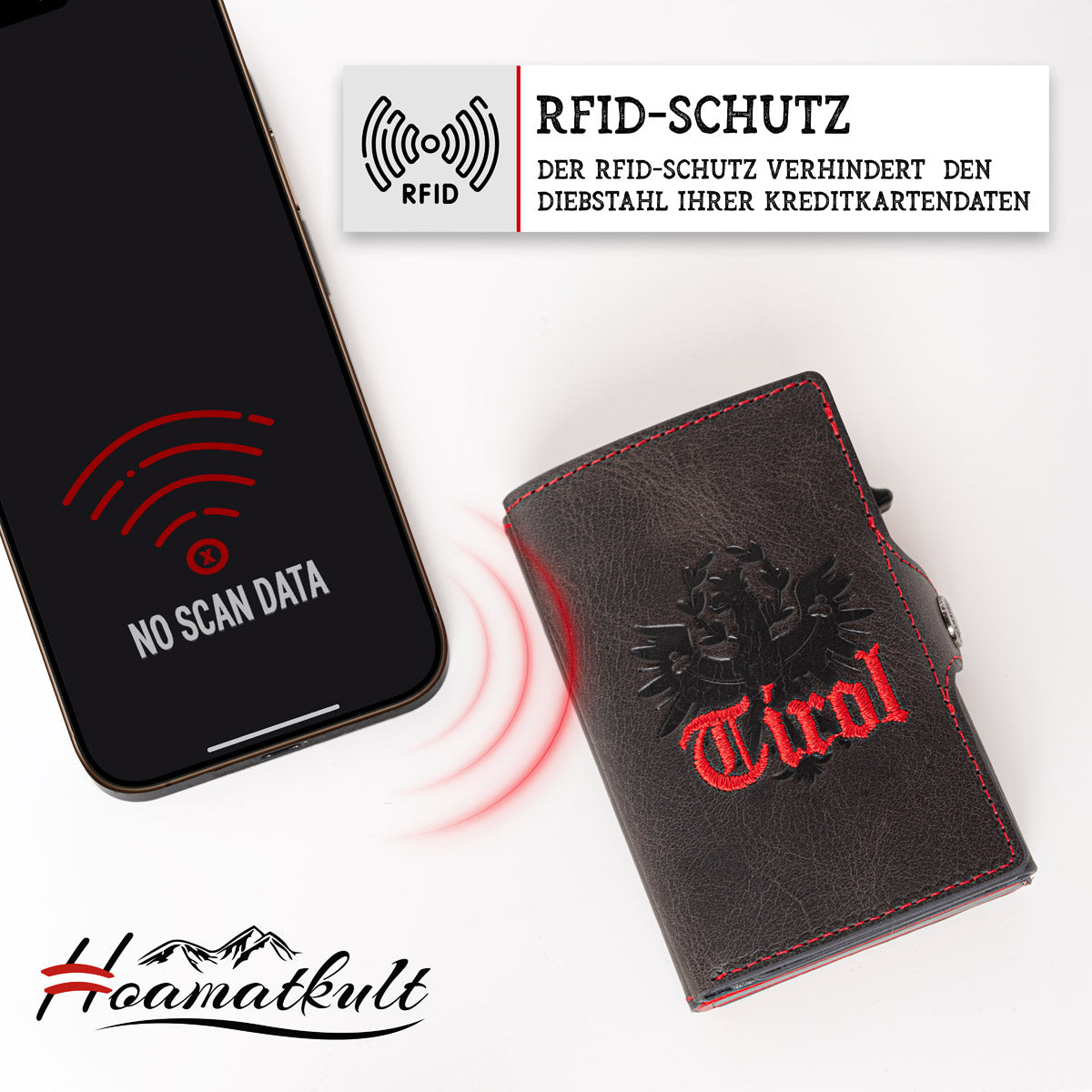 Tirol Smart Wallet Trifold mit Karten-Pop-Up Funktion aus Echtleder - Schwarz