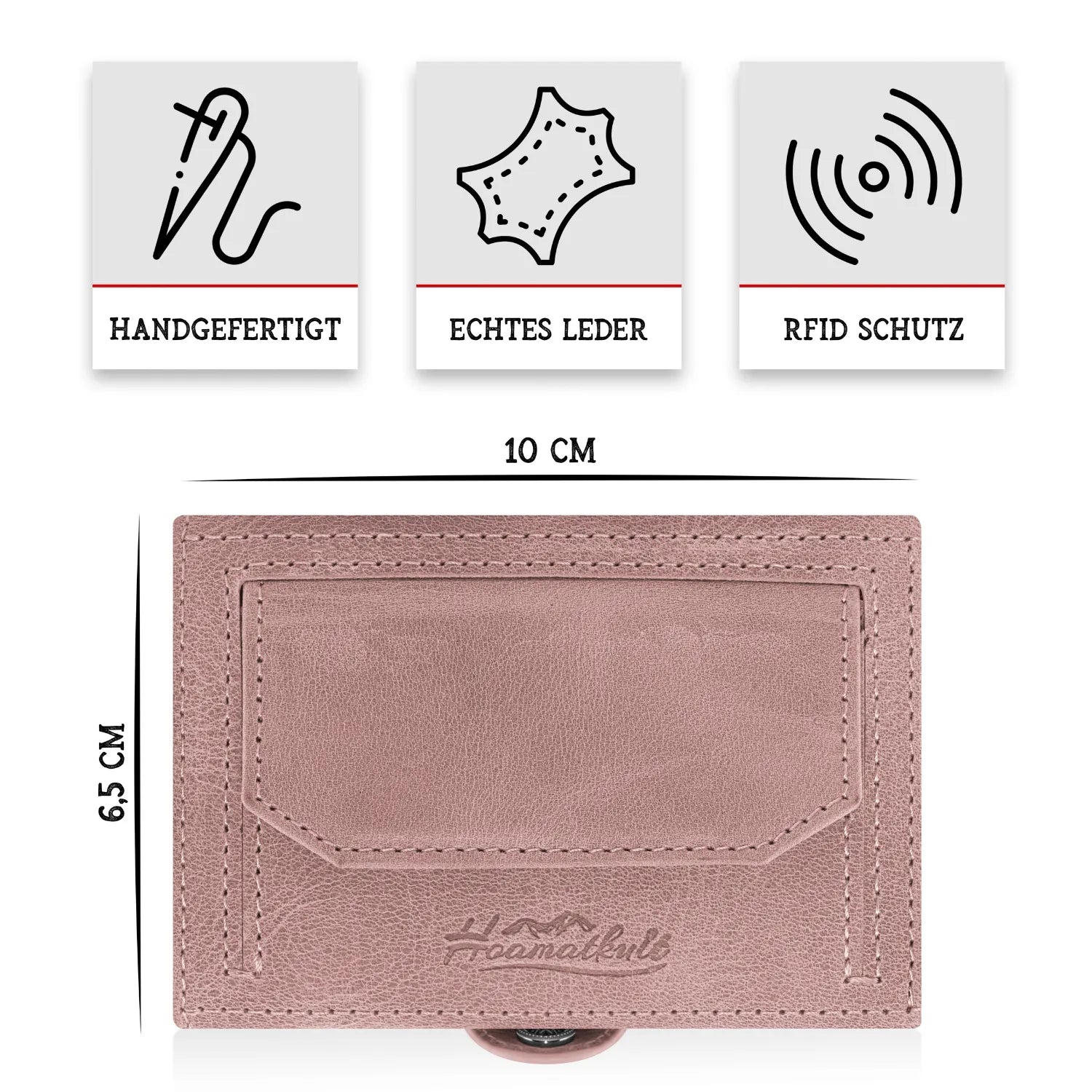 Adler Slim Wallet aus Echtleder mit Spiegel, Münzfach & RFID-Schutz - Altrosa