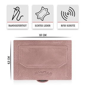 Adler Slim Wallet aus Echtleder mit Spiegel, Münzfach & RFID-Schutz - Altrosa