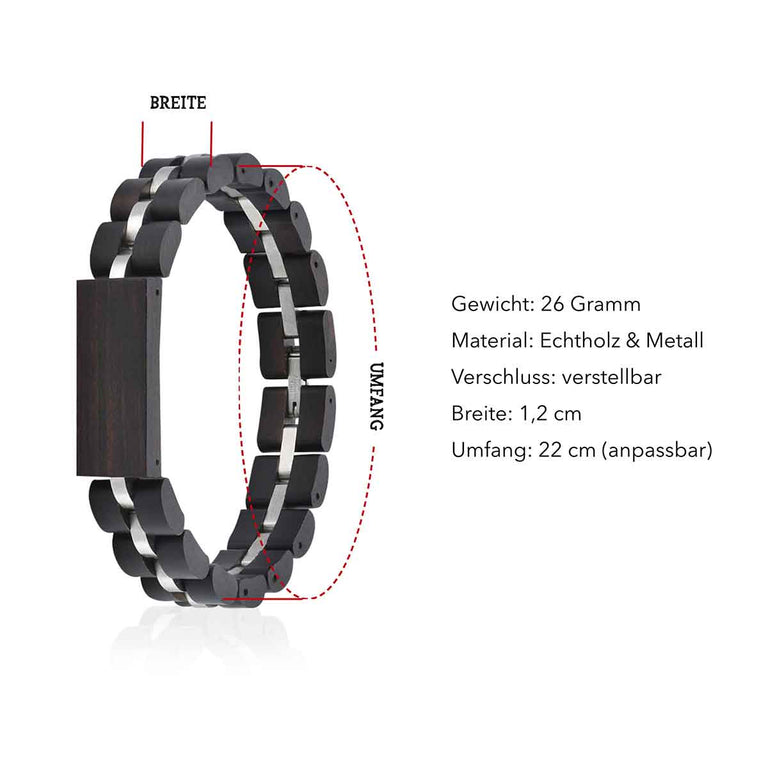 Holzarmband mit Metalleinsatz Schwarz