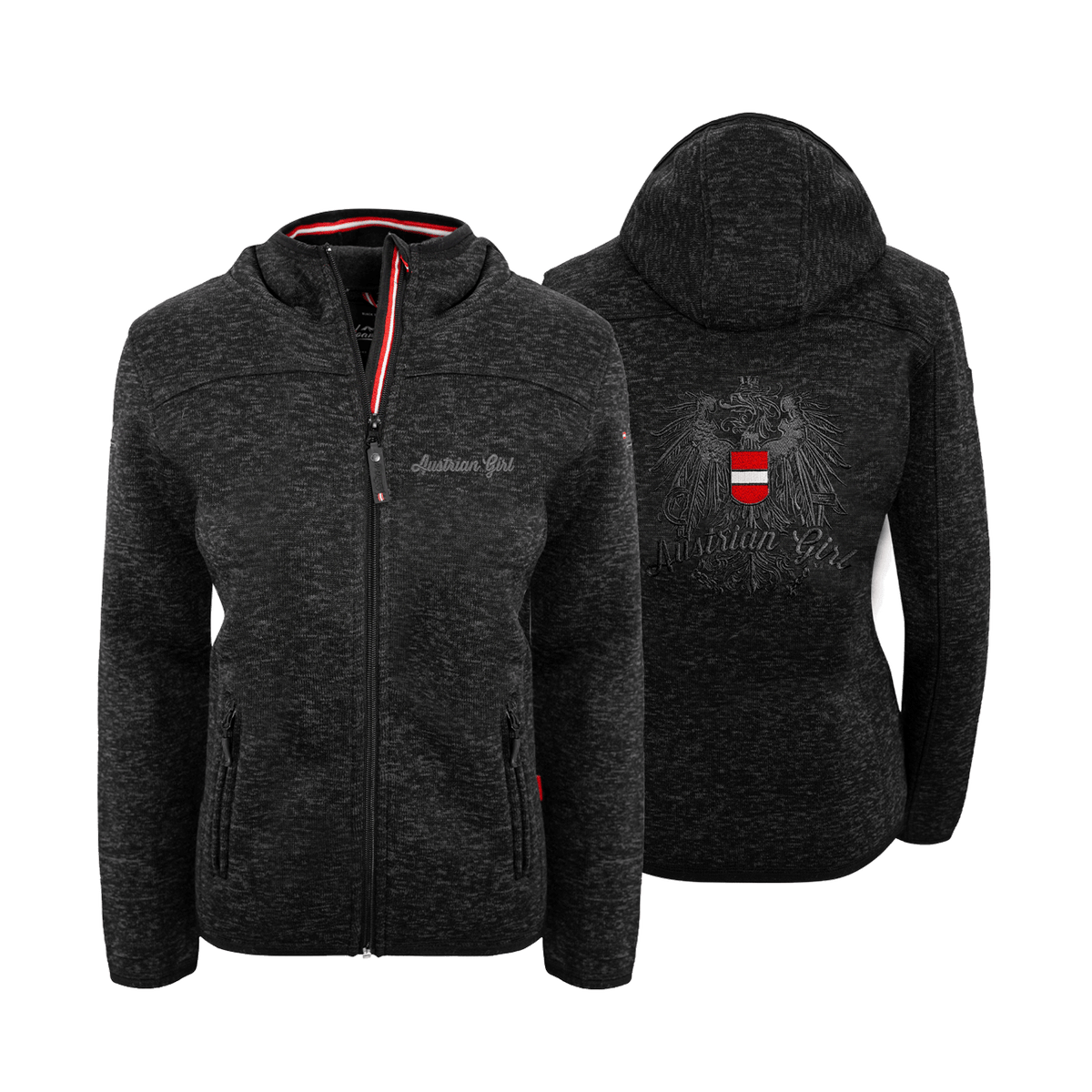 schwarze Damen Fleece Weste Austrian Girl Stick