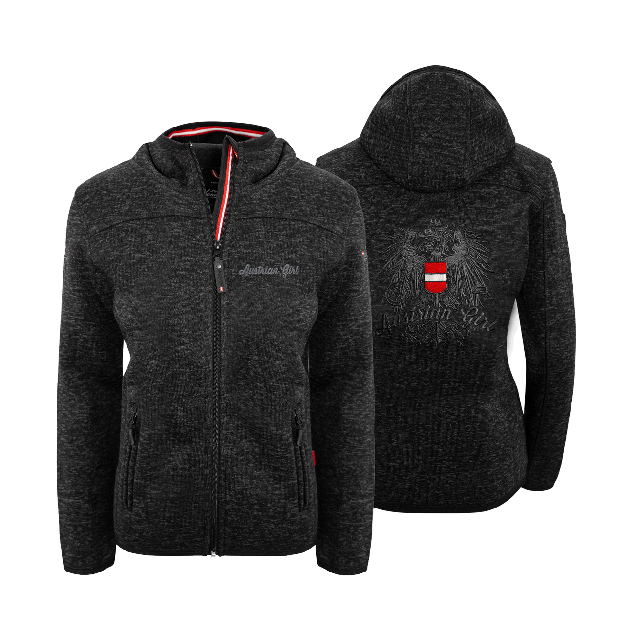 schwarze Damen Fleece Weste Austrian Girl Stick