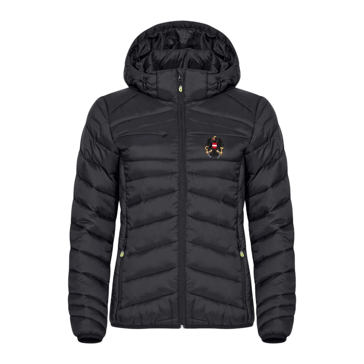 Schwarze Österreich Adler Steppjacke Damen #Farbe_Schwarz