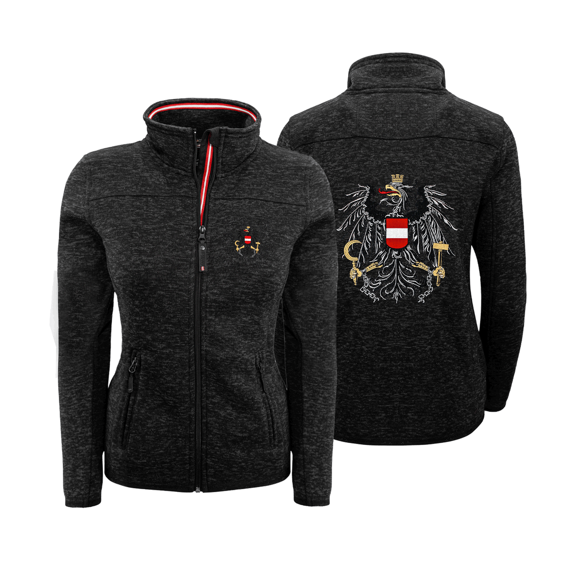 schwarze Strickfleece Jacke für Damen#Farbe_Schwarz