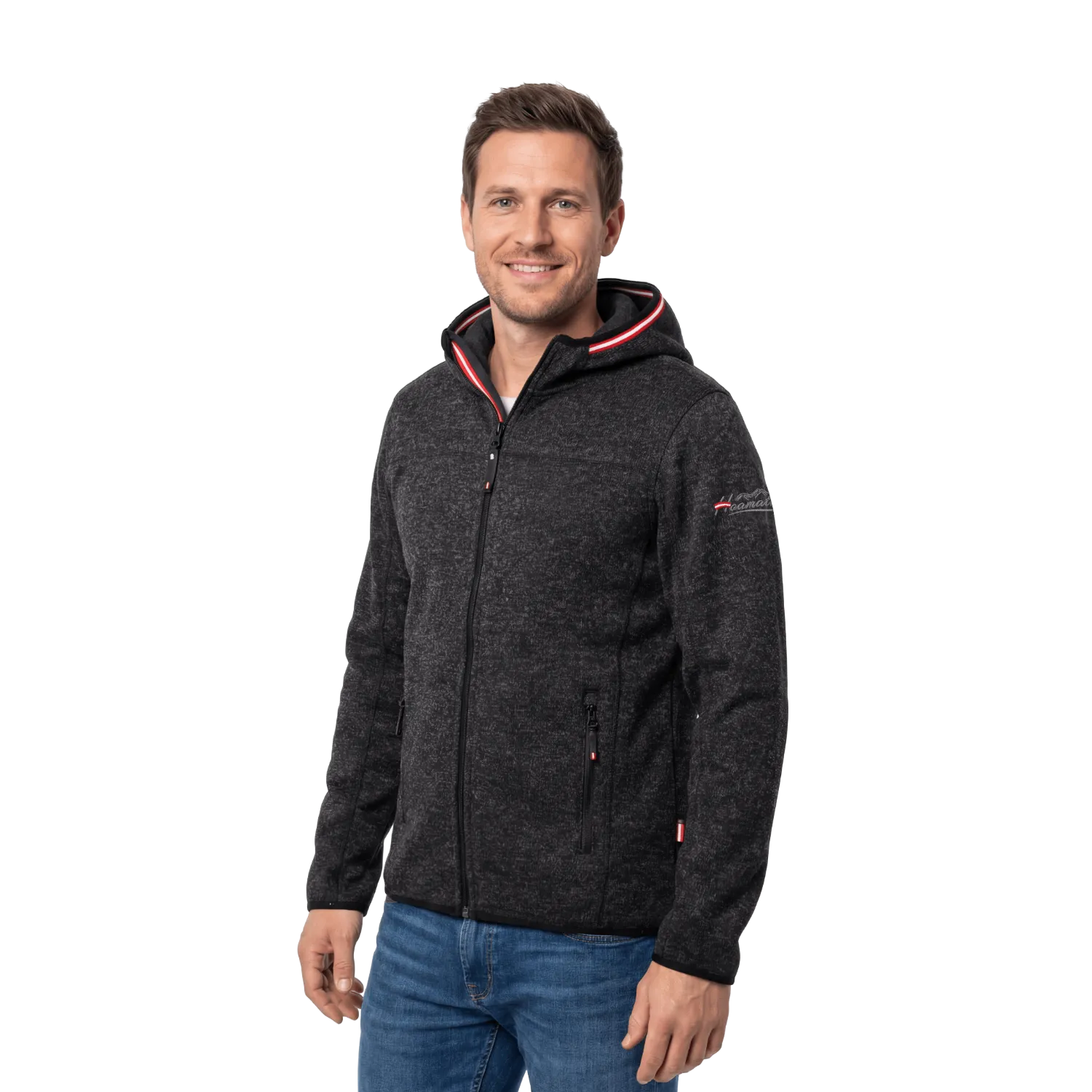Schwarze Strickfleece Jacke für Herren