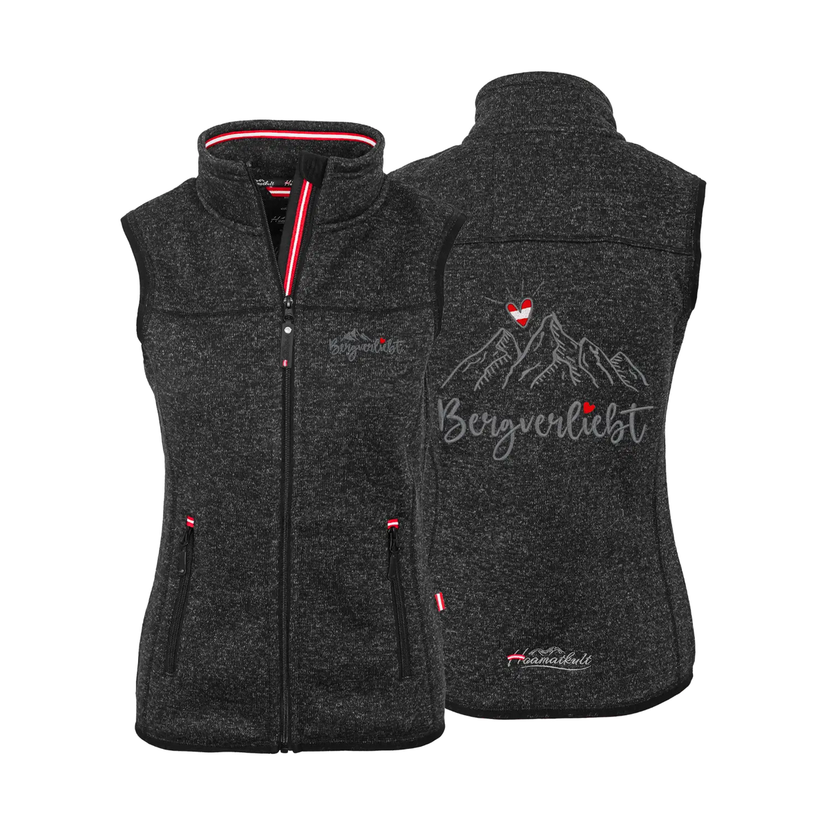 Schwarzes Damen Strickfleece Gilet Bergliebe #Farbe_Schwarz
