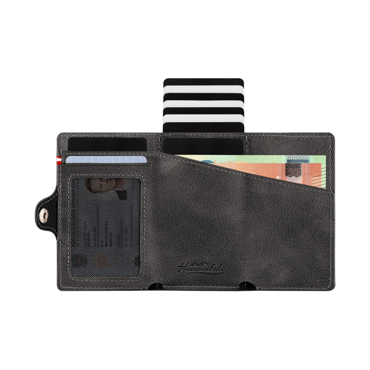 Schwarzes Smart Wallet Österreich Adler Echtleder #Farbe_Schwarz