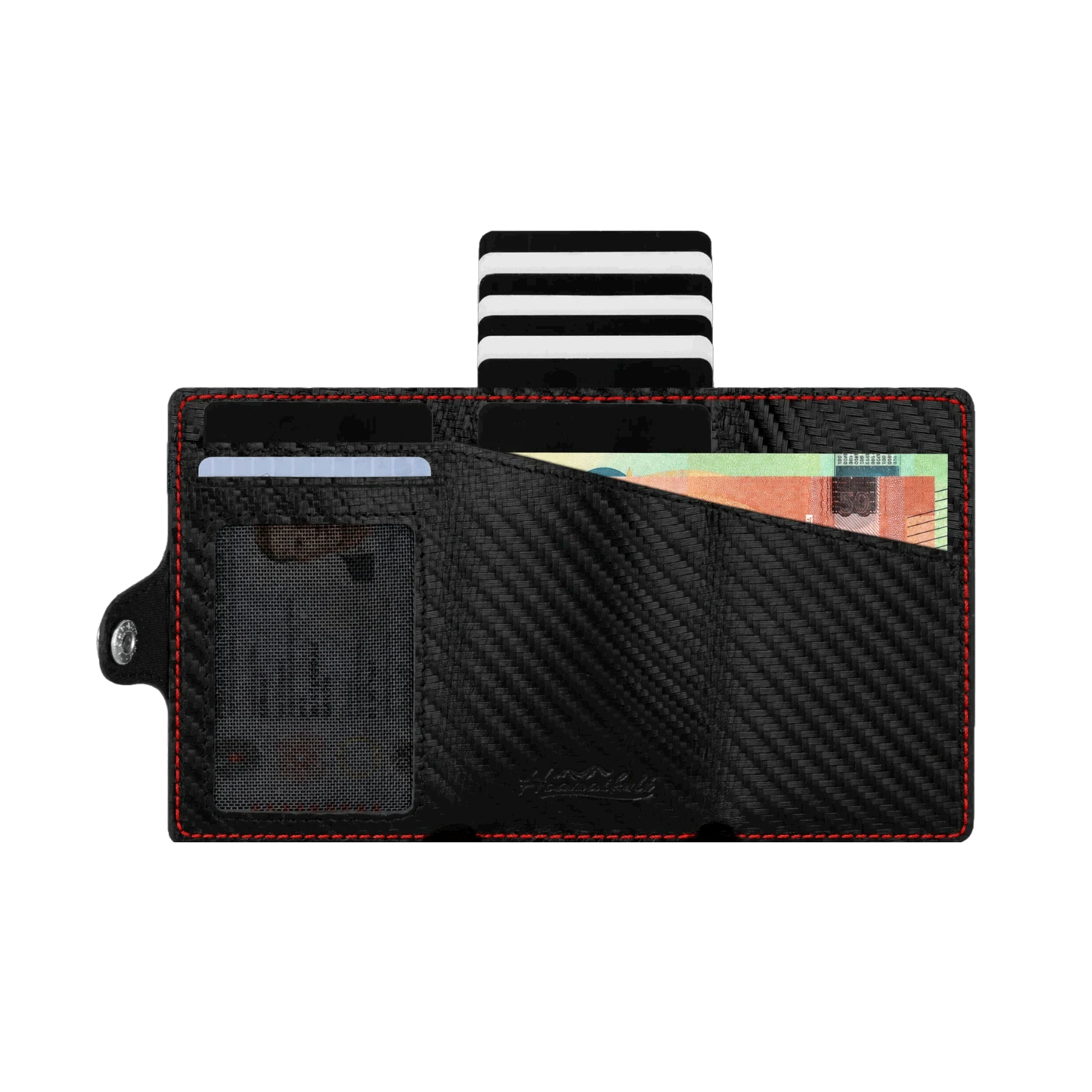 Adler Smart Wallet Trifold mit Karten-Pop-Up Funktion aus Echtleder - Carbon Schwarz