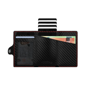Adler Smart Wallet Trifold mit Karten-Pop-Up Funktion aus Echtleder - Carbon Schwarz
