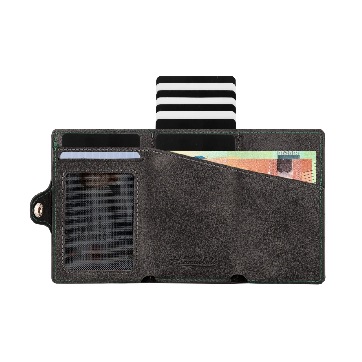 Steiermark Smart Wallet Trifold mit Karten-Pop-Up Funktion aus Echtleder - Schwarz