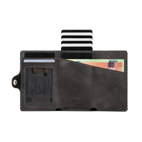 Steiermark Smart Wallet Trifold mit Karten-Pop-Up Funktion aus Echtleder - Schwarz