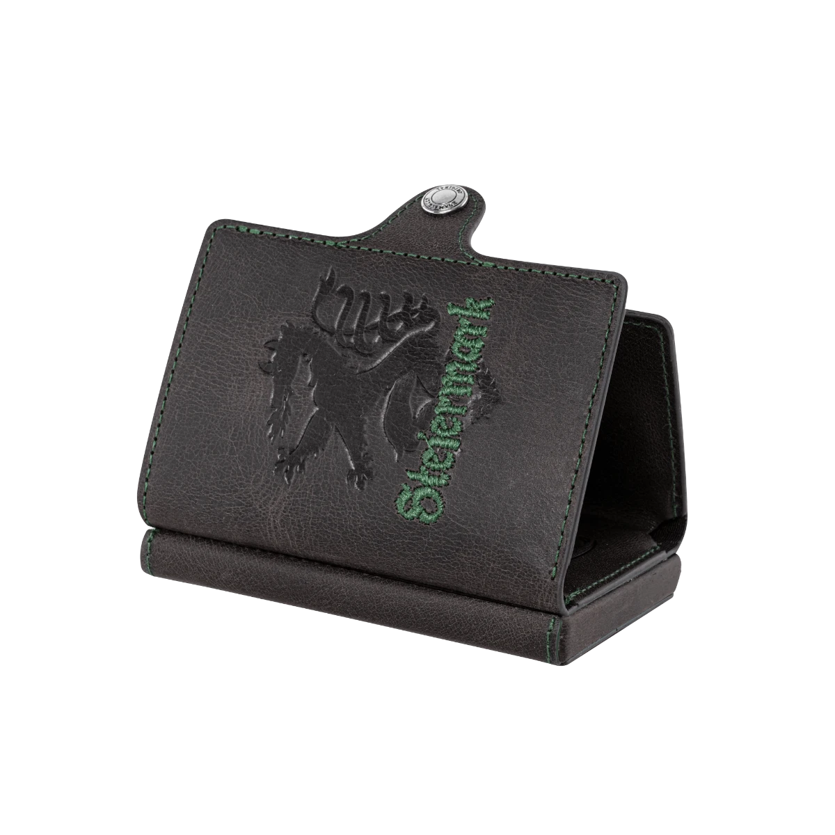 Steiermark Smart Wallet Trifold mit Karten-Pop-Up Funktion aus Echtleder - Schwarz