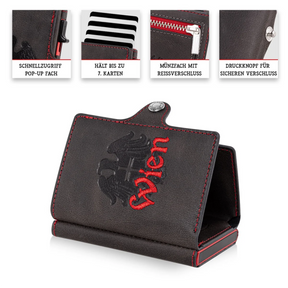 Wien Smart Wallet Trifold mit Karten-Pop-Up Funktion aus Echtleder - Schwarz