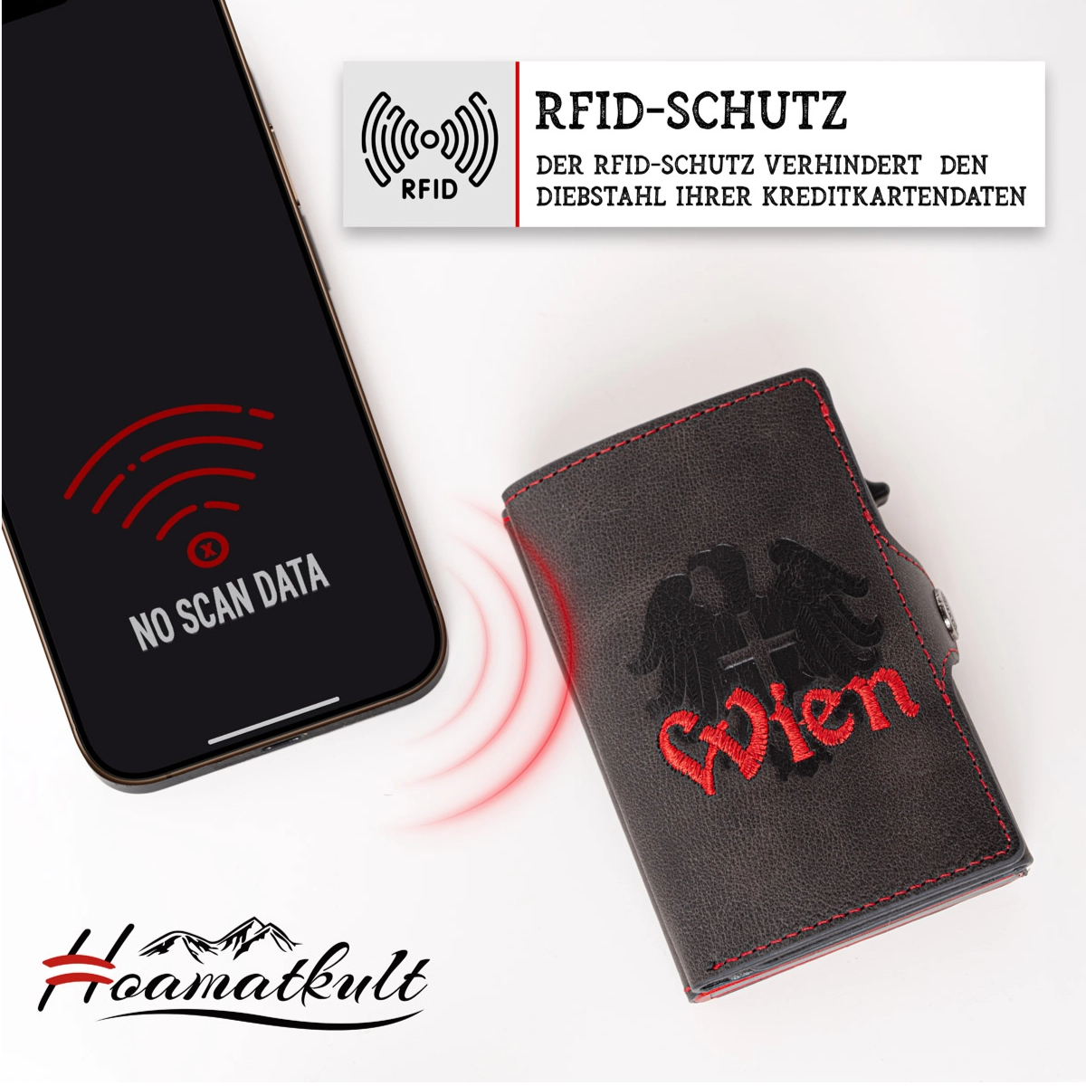 Wien Smart Wallet Trifold mit Karten-Pop-Up Funktion aus Echtleder - Schwarz