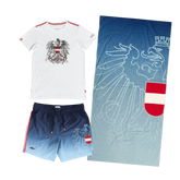 Sommer Kombo Badehose Badetuch T-Shirt dunkelblau #Farbe_Dunkelblau/Hellblau