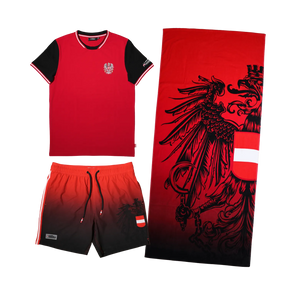 Kombo Deal - Badehose, T-Shirt und Badetuch - Rot