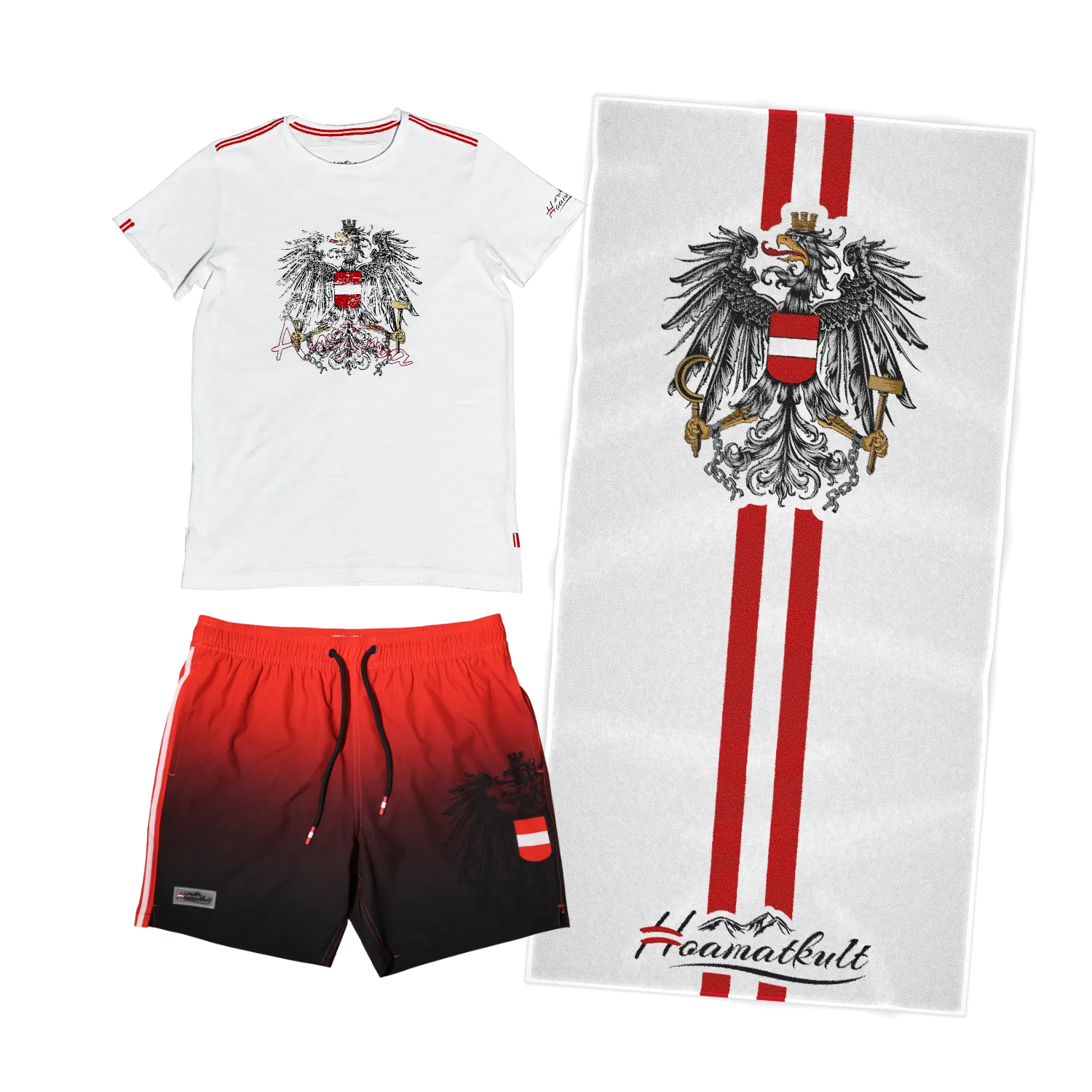 Kombo Deal - Badehose, T-Shirt und Badetuch - Rot